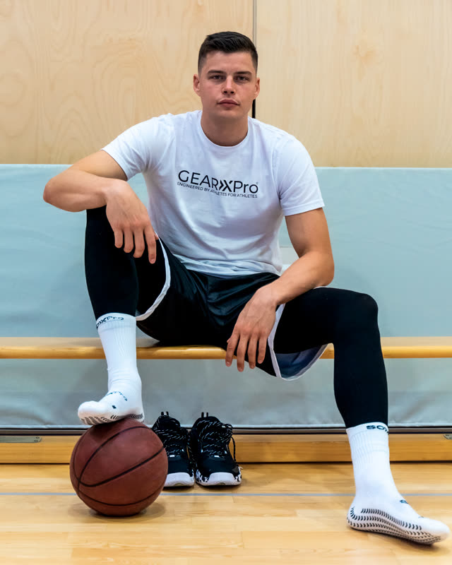 Amar Alibegović wearing SOXPro Fast Break grip socks
